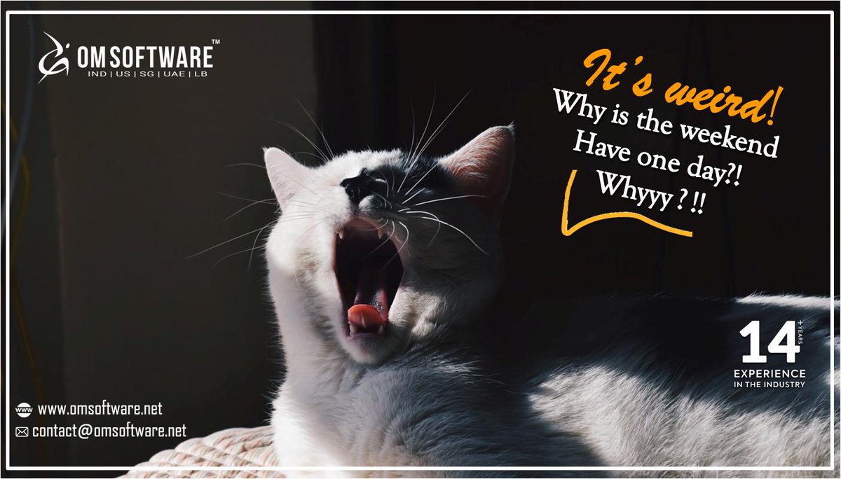 omsoftware's tweet photo. Why is the #weekend have one #day ? | @omsoftware  - https://t.co/GRxKRkiRSR

#OMSOFTWARE, #Omsoftwarebhopal, #OMS, #Omsoftwarepune, #India #Enjoyweekend #HappyWeekend https://t.co/c7xkxpUFA9