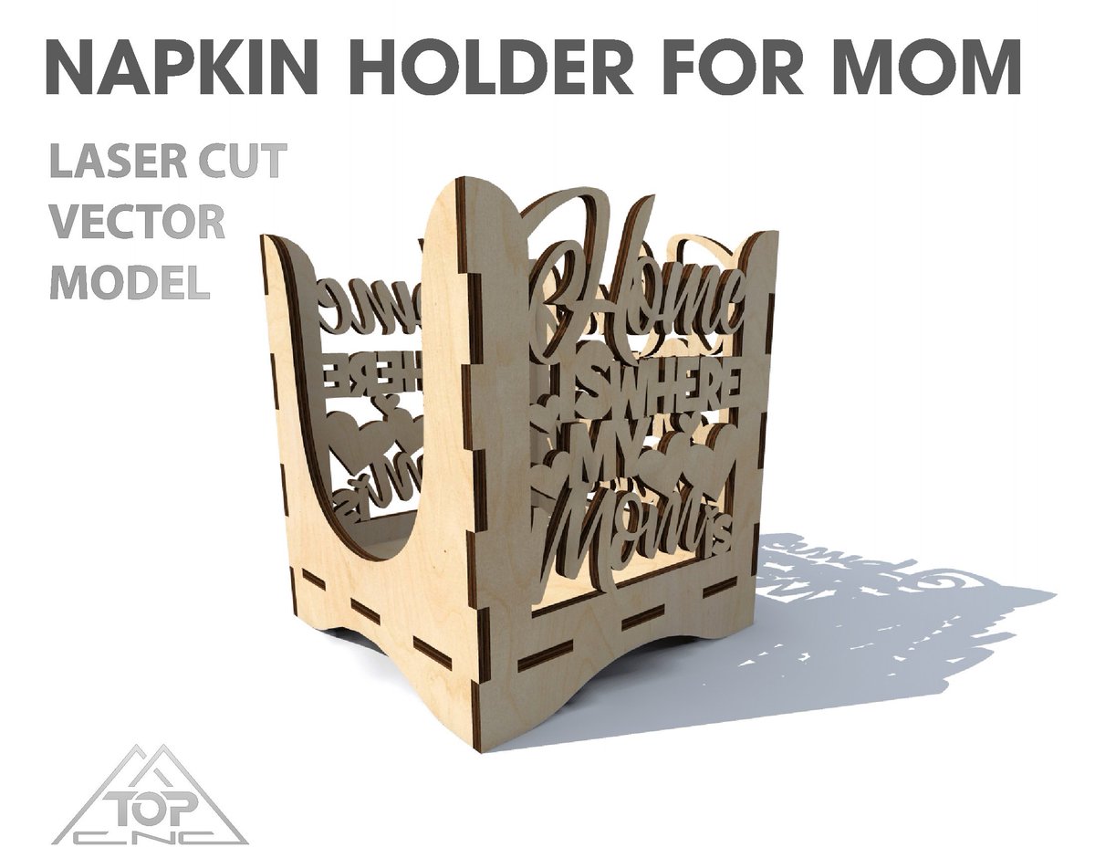 TOPCNC1's tweet photo. ★ Napkin holder vector file. Mother's day present Template for laser cutting napkin holder. Laser cut project plan. Instant download. laser cut the holder napkins. Napkin holder for mom - Home Is Where My Mom Is★ https://t.co/mxj1W8tPdr