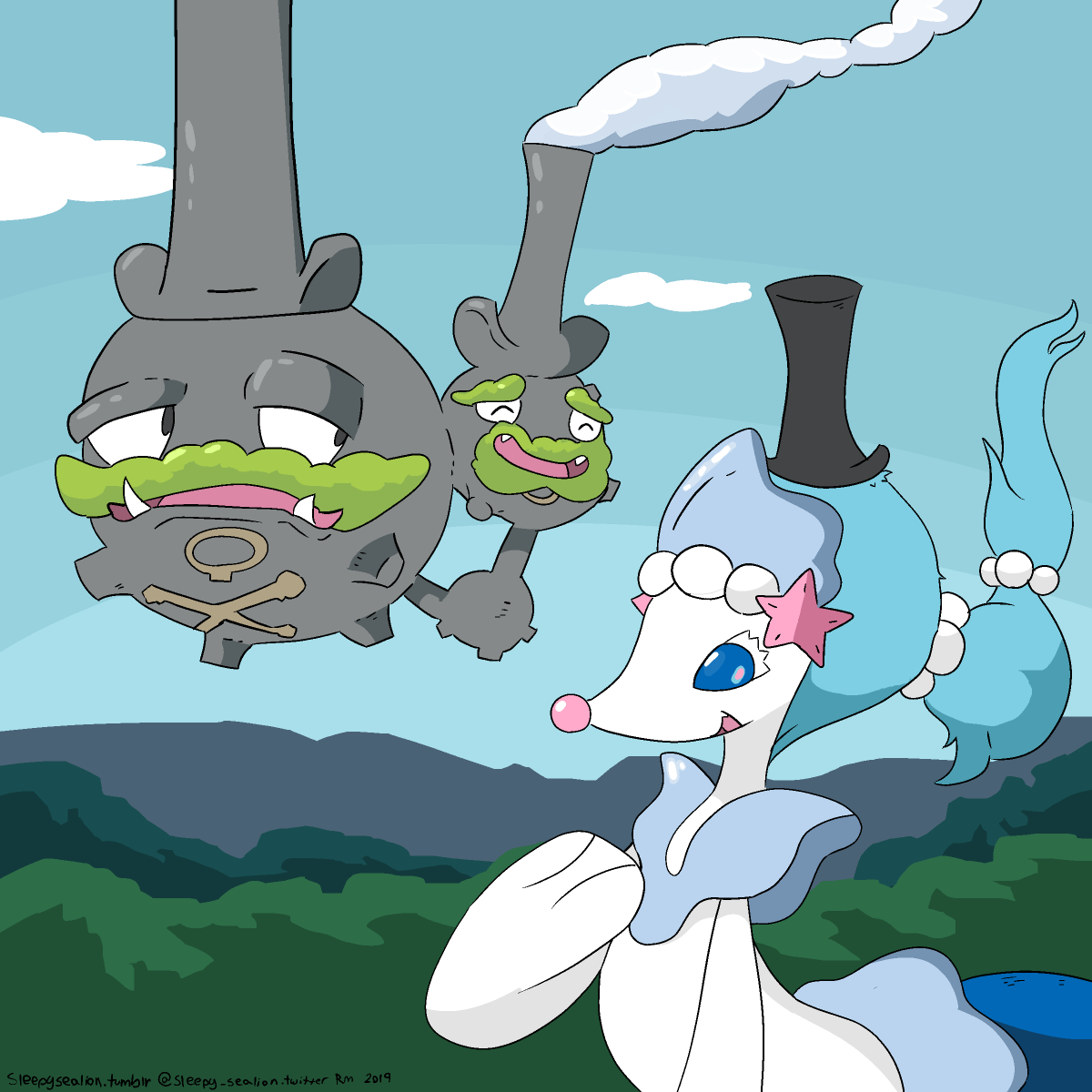 sleepy_sealion's tweet photo. Galarian Weezing setting the new fashion standards for Fariy types in Galar. #pokemon #pokemonfanart #PokemonSwordShield #primarina #weezing https://t.co/rGwk9fRl5S