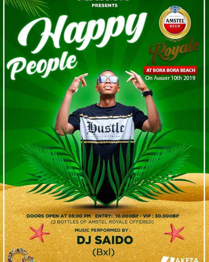 UmuringaMag's tweet photo. La Grande fête de l’été #HappyPeople c'est ce samedi 10 Aout au #BORABORA Beach à partir de 17h. Prix du Ticket : 10.000Fbu-VIP: 30.000Fbu. Dj Fully Focus, Dj Saido ,Dj Princess Floor, Dj Israël vont agrémenter la soirée sans oublier la performance musicale de #MBData https://t.co/0QqJ6gykdK
