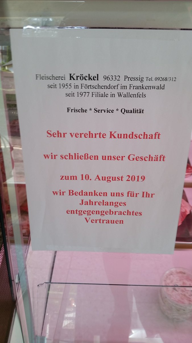 bernd301155's tweet photo. Sehr schade, dass die #FleischereiKröckel in #Förtschendorf heute zumacht. https://t.co/JupYdhKT50