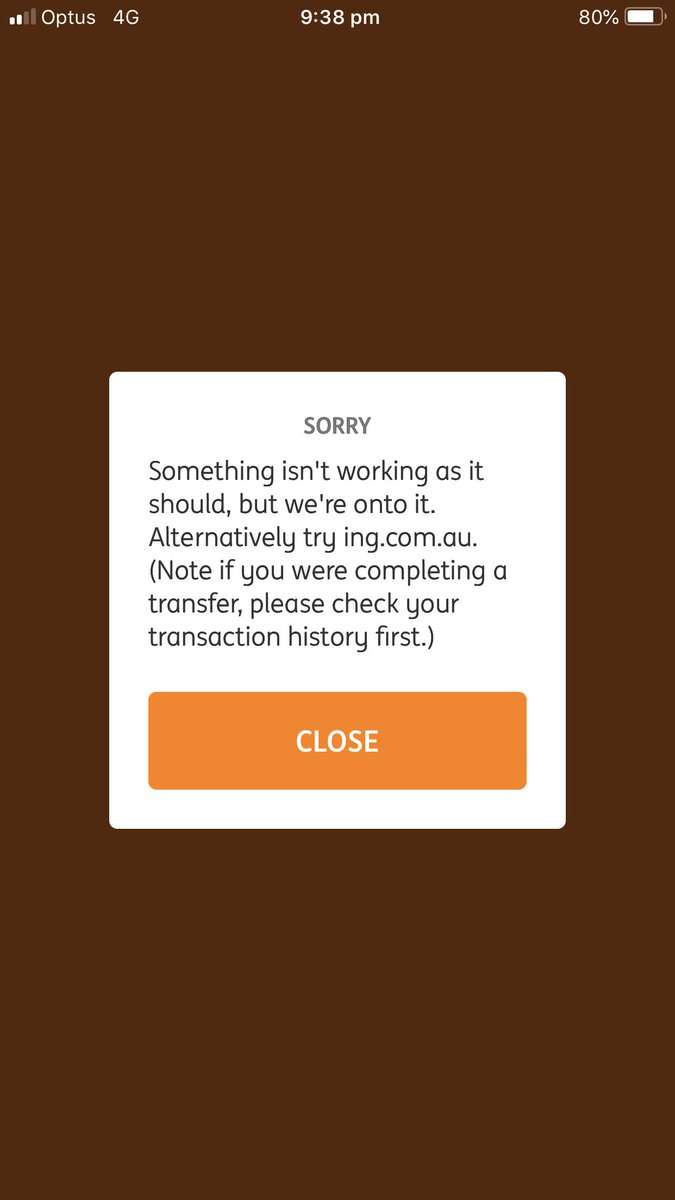 Awarua_'s tweet photo. @ING_Aust Hey looks like the iOS app isn’t working atm https://t.co/mSHX2w1p5J