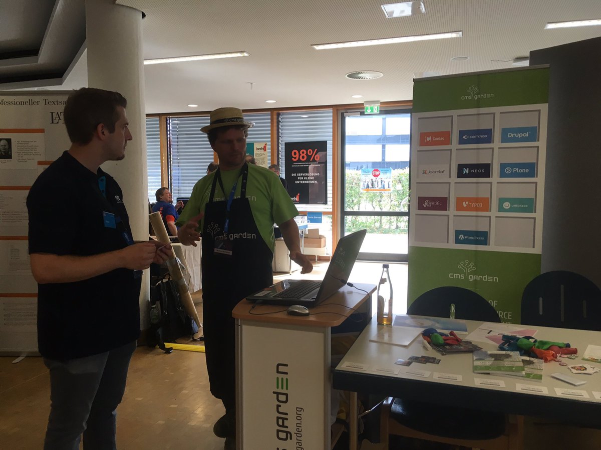 cmsgarden's tweet photo. Hallo #FrOSCon14 Wir haben Botschafter für #joomla #WordPress #Plone #ScientificCMS und #Drupal mitgebracht. Wenn ihr Fragen zu den #CMS habt, kommt am Stand vorbei. https://t.co/BmSx3LKsEl