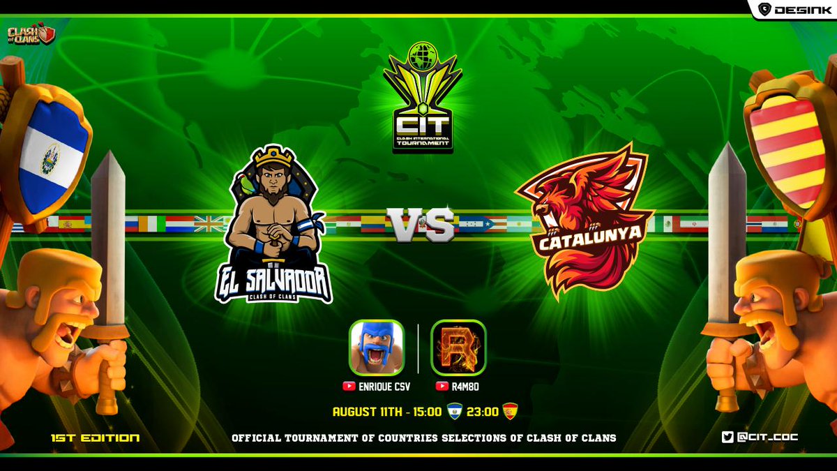 ¡JUEGO OFICIAL DE LA SELECTA AHORA EN EL TORNEO <a href="/CIT_COC/">CLASH INTERNATIONAL TOURNAMENT</a>!

🤼‍♂️ <a href="/SelecElSalvador/">Selección Salvadoreña de CoC</a> 🇸🇻 vs <a href="/CWCCATALUNYA/">Selecció Catalana de Clash of Clans</a> 

🗓️ Domingo 11 de Agosto de 2019 
📺 ¡EN VIVO! a través de mi canal: goo.gl/kQnqHc   
⏰  3pm hora de El Salvador

¡DUELO A MUERTE SÚBITA! ¡LOS ESPERO!😎