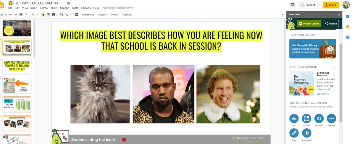 historysandoval's tweet image. Using 🍐@PearDeck draggable for a lil first-day fun.  #techgrit #BacktoSchool