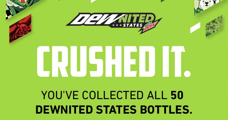 #DEWnited thanks to a new friend I was finally able to get the last two states I needed. Love Mt Dew but think my liver is very mad at me...50 dews in 50 days!!!! time to detox!
