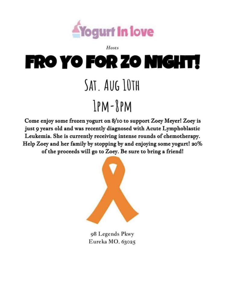 mikwill19's tweet photo. Fro Yo for Zo is TODAY from 1-8pm at 98 Legends Pkwy Eureka MO! @SuptNorthwest https://t.co/UwzJLQRofD