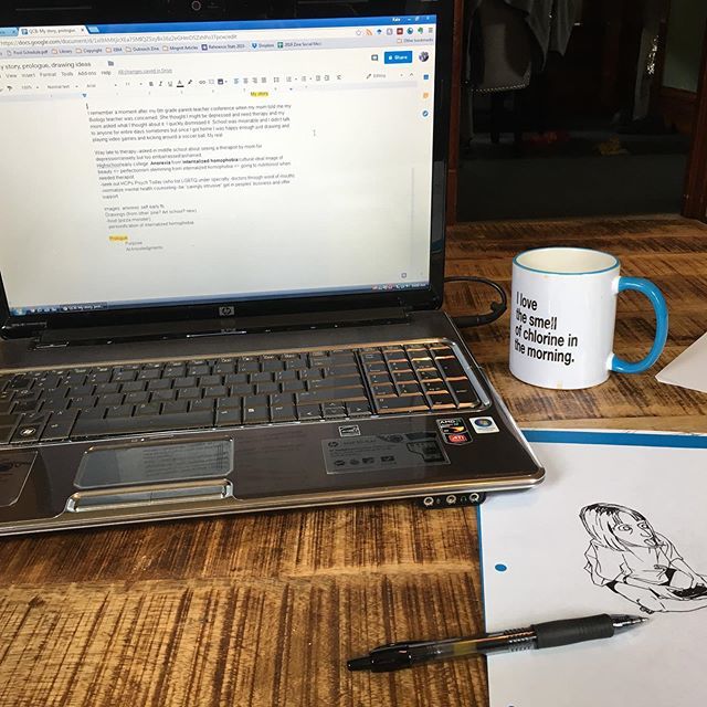 QueerCornBelter's tweet image. Working on my story for the #Queer in the Corn Belt #zine. Funny how writing things down brings up all the feels and makes you realize new things. Like could internalized homophobia be linked to my late teen/early 20s anorexia? #zinetherapy #queerzines