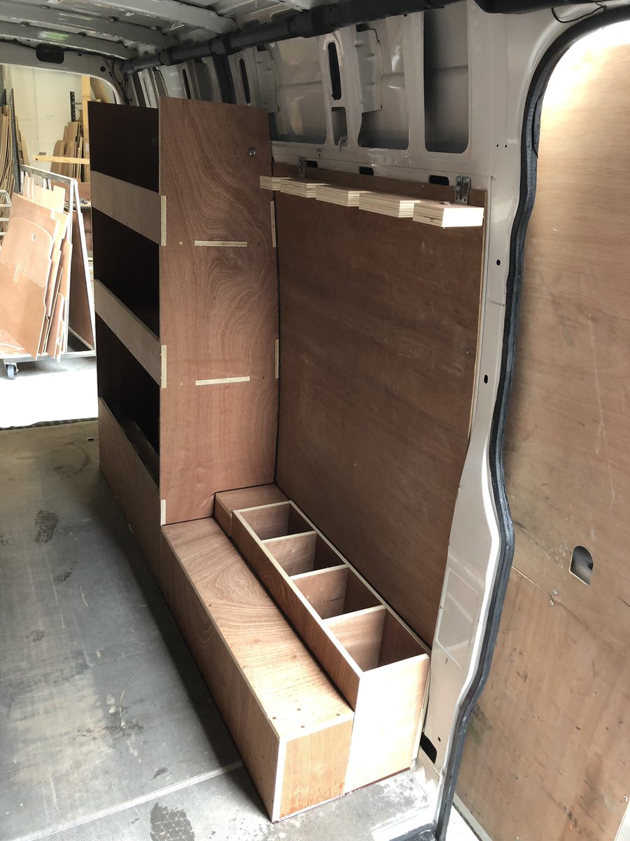 Another Bespoke Racking for a customer here <a href="/VanLinings/">Unique Van Linings</a>  this week #workvan #vanracking #plylining