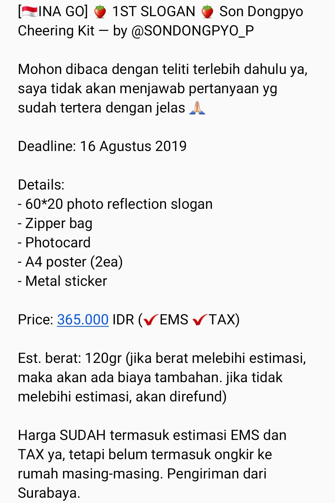 Seugar On Twitter Ina Go 1st Slogan Son Dongpyo Cheering Kit By Sondongpyo P Rp 365 000 Ems Tax Cicilan 16 Agustus 2019 Dongpyo Sondongpyo X1 Https T Co Llfnbfhjog