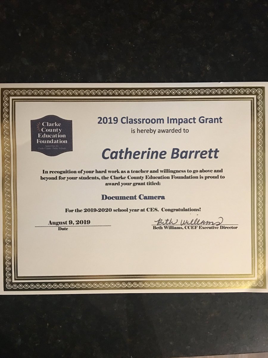 At convocation on Friday, I was awarded a 2019 Classroom Impact Grant for a Document Camera for my classroom. Thanks Clarke County Education Foundation for your support for classroom teachers. @CCEFinnovationGrant ⁦<a href="/CCPS_VA/">Clarke Co Schools</a>⁩ ⁦⁦⁦<a href="/MTinsman_edu/">M Tinsman Principal</a>⁩