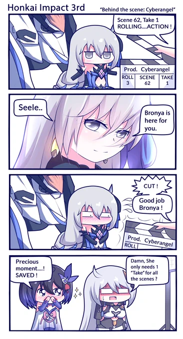 ⭐️⭐️ [Honkai Daily] ⭐️⭐️
Welcome to our Behind the scene: Cyberangel!

Special thanks to our fan artist @MarinLiekuriva for the lovely 4-Koma manga~~ 