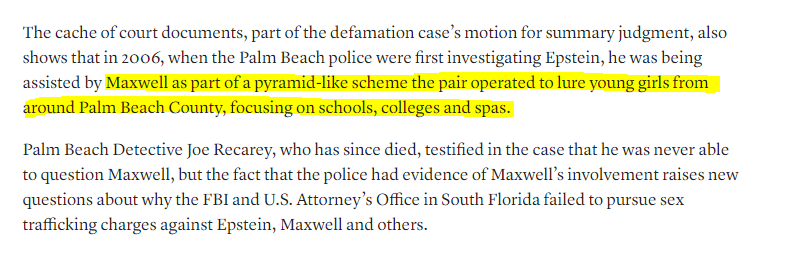 Ca me dégoûte. Maxwell et Espstein avaient mis en place un système pour attirer les jeunes filles du Comté de Palm Beach. La police savait mais n'a jamais rien pu faire contre eux et interroger Maxwell ou les faire arrêter.