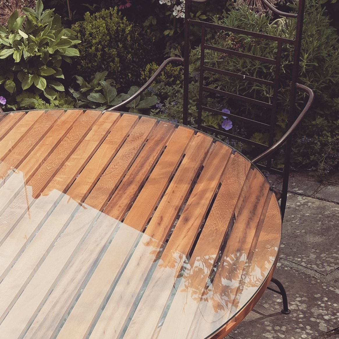 IROKO // CUSTOM // TABLE TOP shot of the #iroko #tabletop by #graftin in #arundel #furniture #furnituredesign #commision #custom #outdoor #outdoorfurniture #design #garden #gardenfurniture