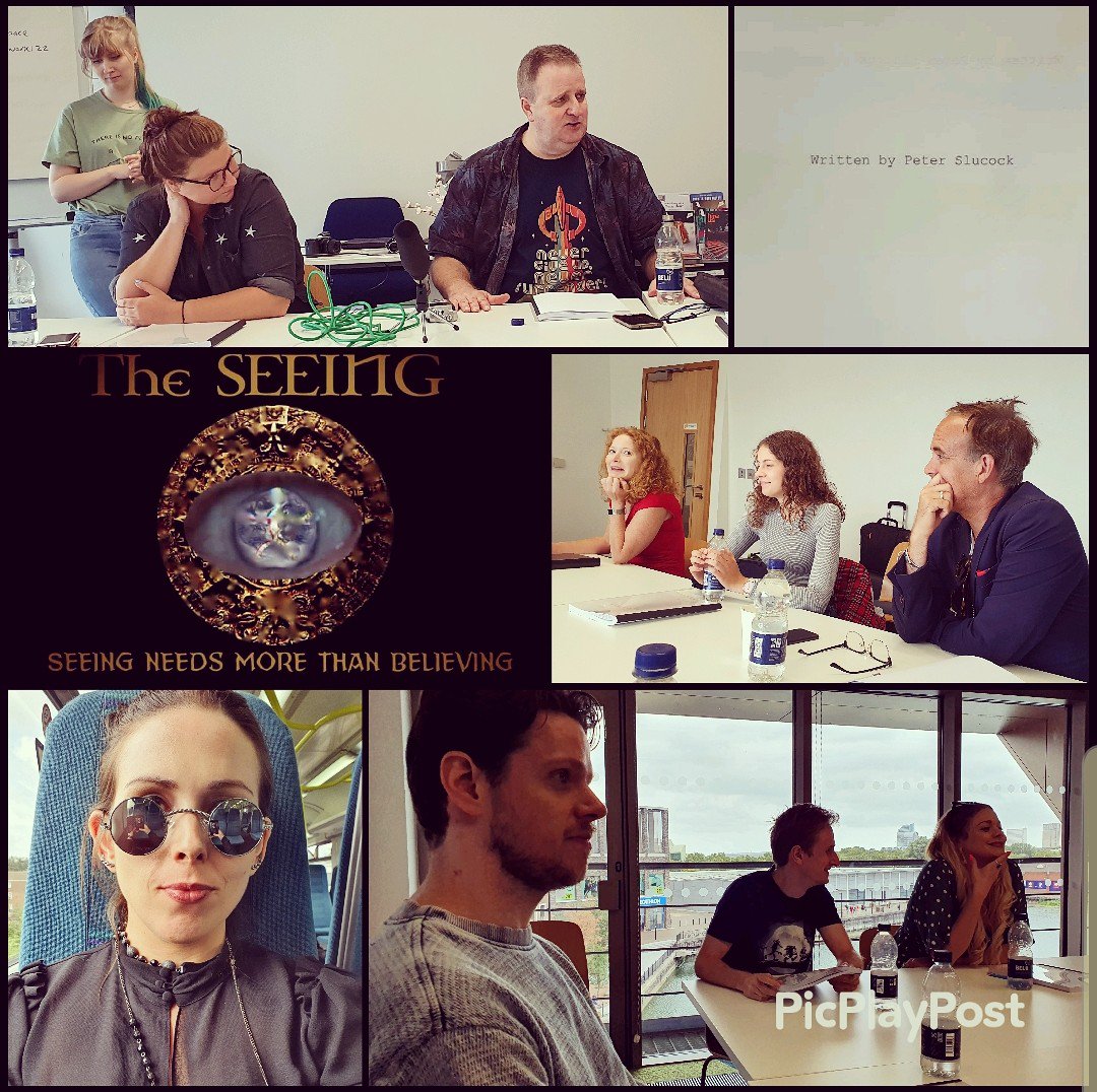 FrancescaLWhite's tweet photo. #TheSeeing series table-read. Lovely to briefly play 'The Lady' again! With @ChrisClynes @KieraMarie @TimSlucock @charliecarter72 #tvseries #tv #fantasy #tableread #acting #actor #bts #BehindtheScenes https://t.co/cKxoyX7Lbx