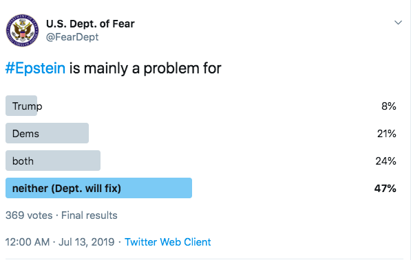 Many of our followers anticipated we'd take care of the #Epstein problem.