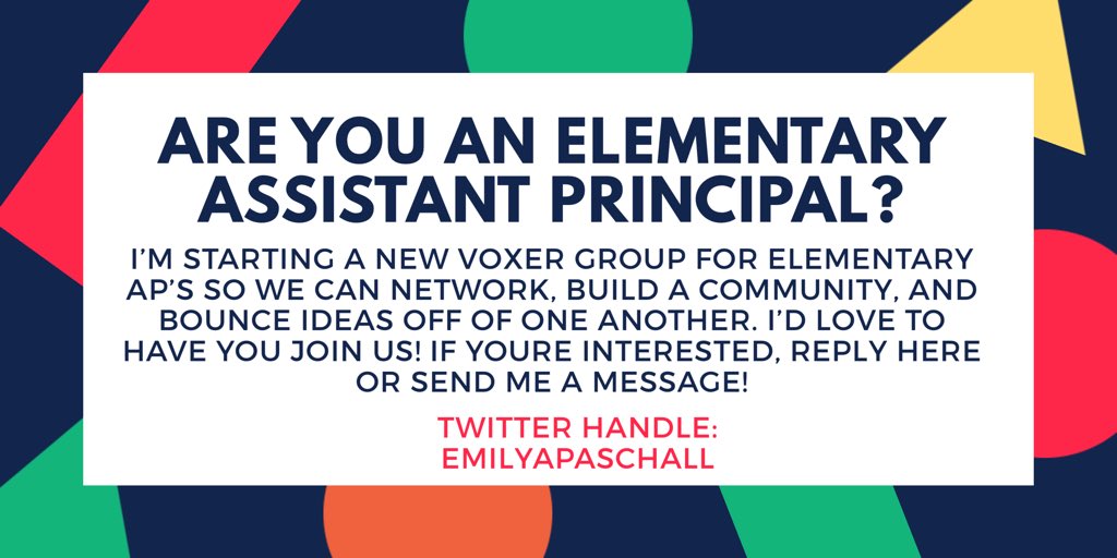 ARE YOU AN ELEMENTARY ASSISTANT PRINCIPAL? I’m starting a new Voxer group for Elementary AP’s so we can build a community &amp; bounce ideas off one another. I’d love to have you join us! If you’re interested, reply here or send me a message! #KidsDeserveIt #tlap #leadlap #leadupchat