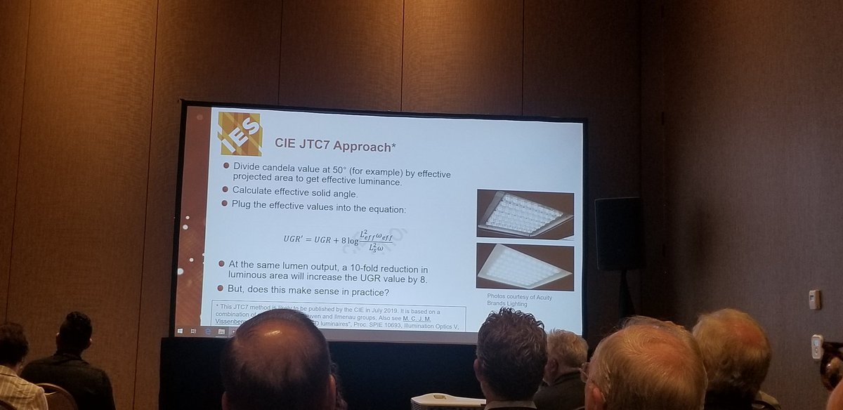 IESsask's tweet photo. Discussing glare metrics and why they need more development.
#IESAC2019 #IESLightAffectEffect #theIES https://t.co/U6cqQ1fGsF