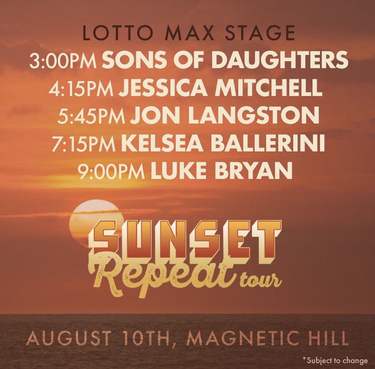 WhitecapEnt's tweet photo. Today! #SunsetRepeatTour @LukeBryanOnline #MagneticHill 🤠 https://t.co/SBDbtOT1uP