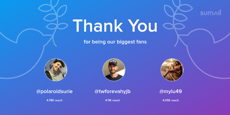 dreamswithalan's tweet photo. Our biggest fans this week: polaroidsurie, twforevahyjb, mylu49. Thank you! via https://t.co/ByoQEuguhq https://t.co/cfArZmPZyh