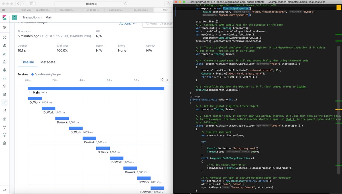 gregkalapos's tweet image. PTO 🌴: Time of the year when you code with writing 0 lines of tests and make crazy things without caring about anything just to see if your idea works. This is #OpenTelemetry exporting to #ElasticApm with #DotNet. Is it production ready? No idea, I’m on PTO🤷‍♂️