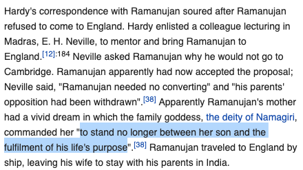 Initially, Ramanujan and Hardy's relationship was purely via mail. When Hardy received this letter, he began to make arrangements to invite Ramanujan to Cambridge. Ramanujan initially hesitated (family, religion) – but then changed his mind after his mother had a compelling dream
