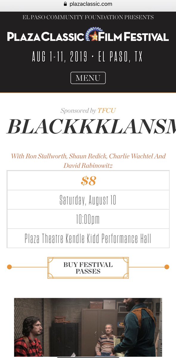 TONIGHT,in my hometown of #ElPaso this event takes on more meaning, <a href="/plazaclassic/">Plaza Classic</a> sharing a special <a href="/BlacKkKlansman/">BlacKkKlansman</a> Q&amp;A &amp; scrng w Oscar-winning team.
plazaclassic.com/schedule/black….                                  APPAREL AVAIL,PROCEEDS DONATED TO EPCOMMUNITY FOUNDATION VICTIM’S FUND❤️