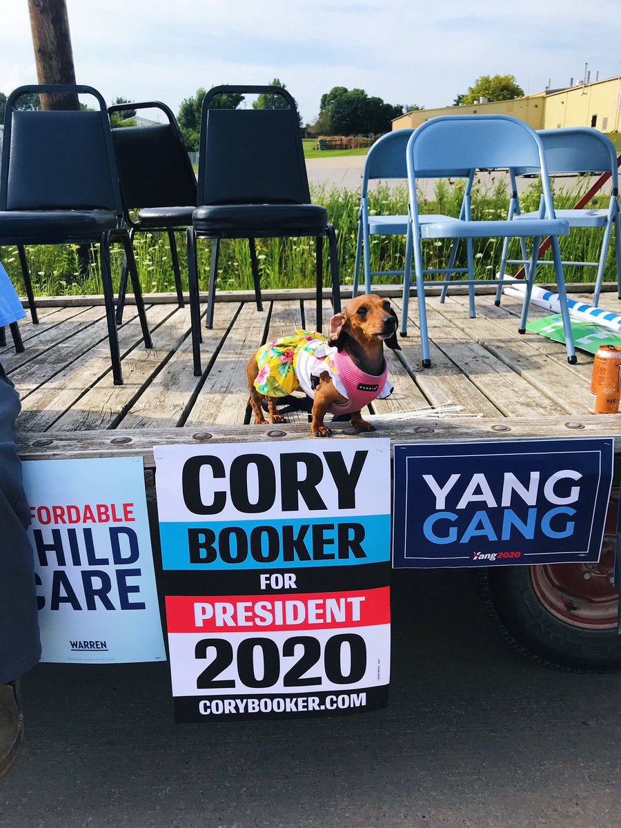 JuliaKSherman's tweet photo. Hillary is ready to march in her very first parade as a surrogate for @CoryBooker and @CoryForIowa. If you see us at the #adelsweetcornfestival, come say hi! #IACaucus #Cory2020 https://t.co/DXlpqg9Dja