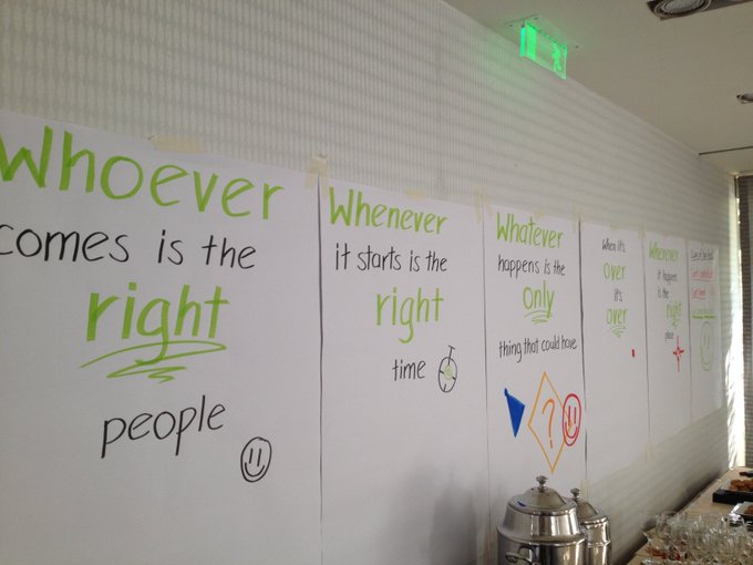 AgileCrete's tweet photo. Open Space Unconference "rules": 

1 of 5: Whoever comes are the right people.

Open spaces events are participatory by nature. The most important thing is bringing together the right people, then ... let magic unfold! https://t.co/AFoHIYWKDe