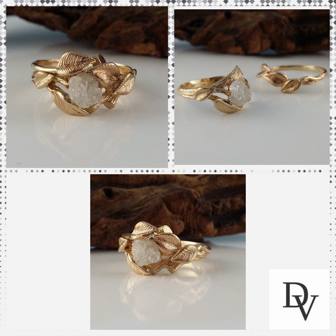 dvjewelrydsgns's tweet image. Interlocking Rough Diamond, Nature Inspired Leaf and Twig Bridal Set, Leaf Wedding, Engagement or Anniversary Ring, 14k Yellow Gold by Dawn tinyurl.com/yyzzb7n3
 #LeafWeddingSet #InterlockingRings
