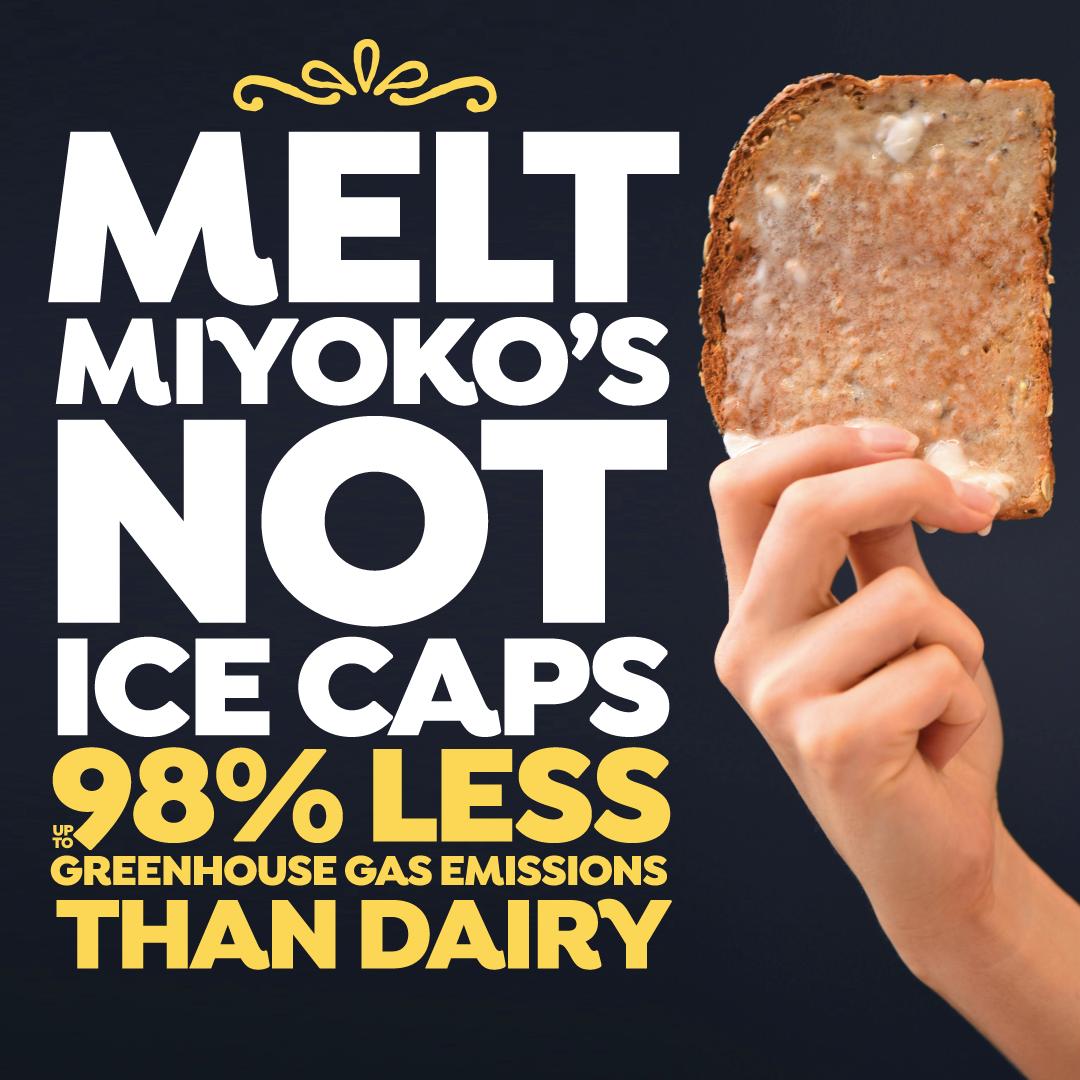 MiyokosCreamery's tweet photo. #Miyokos #cheese and #butter have up to 98% less greenhouse gas emissions than #dairy according to our life cycle analysis. What are three things you do daily to reduce your environmental footprint? #Miyokos #PhenomenallyVegan #SavorCompassion #Vegan #DairyFree #LactoseFree https://t.co/DhBucShgww