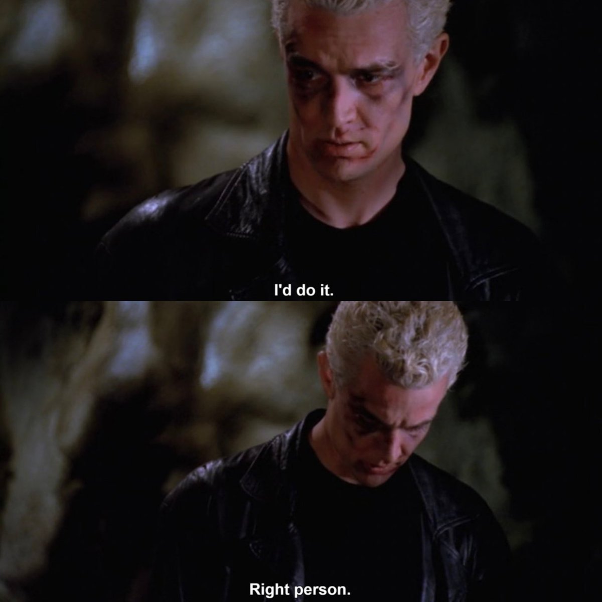 SpuffyLatino's tweet image. Buffy: "You think she'd... no. I told Willow it would be like suicide."
Spike: "I'd do it. Right person. Person I loved. I'd do it."

Tough Love - Season 6 #Btvs #Spike #Buffy #SPUFFY