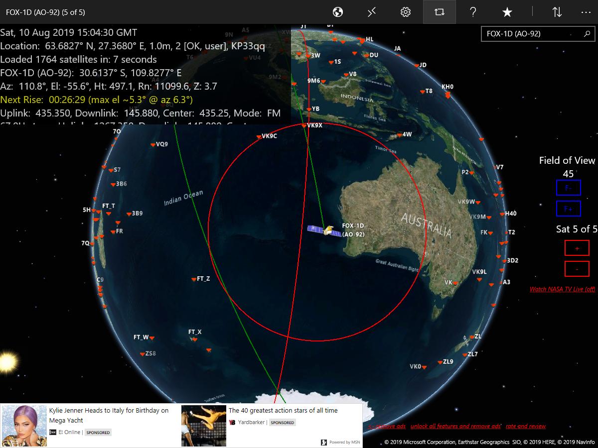 SpaceStation22's tweet photo. Satellite Tracking
FOX-1D (AO-92)
30.6749° S 109.8427° E
Az 111° El -56° Ht 497km Rn 11103km
Simple web tracker: https://t.co/ZQCqyQQXGC
Enhanced 3D UI experience: https://t.co/iJfVsHdPia
#FOX1D(AO92) @karhukoti #hamr #hamradio #satellite #amsat https://t.co/YRwl2L5e38