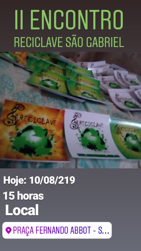 proj_reciclave's tweet photo. 🚨🚨🚨 ATENÇÃO 🚨🚨🚨
#SÃOGABRIEL!!!
É hoje, o II ENCONTRO RECICLAVE SG!!!
As 15 horas na praça Fernando Abbott!!!

Lembrando que nossos adesivos estão a venda por R$1,00. 
#Combo: 3 adesivos e sorteio de uma caixa com 10 trufas da #ImperioDasTrufas = R$5,00
#Booooora
#Reciclave https://t.co/CuAYg0sjEq