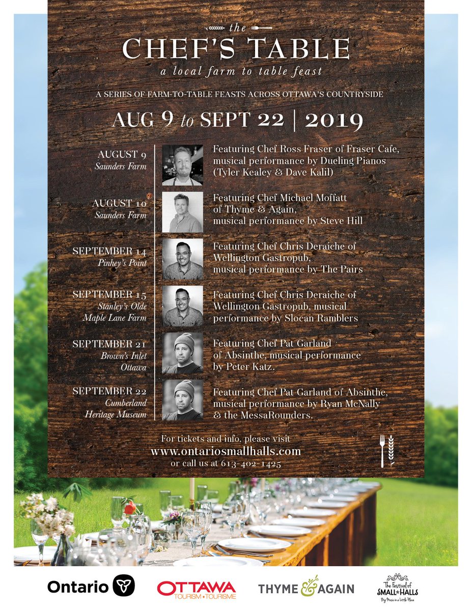 smallhallsfest's tweet photo. We are beyond excited for tonight’s The Chef's Table: A Farm-to-Table Feast w Chef @michaelmoffatt @thymeandagain  at @saundersfarm! Tickets here: https://t.co/xQOUxEVUCx Join us for incredible food, wine + a performance by @stevehill. See you there! #ontariosmallhalls 🎶🍴🍷 https://t.co/DatN1PIbhO