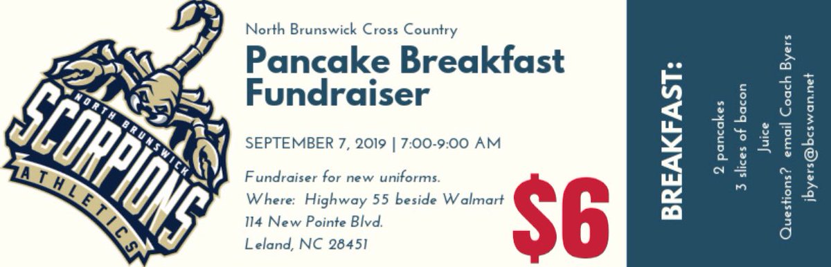 Come and support the XC team!  We are raising money for new XC uniforms!  #GoScorps ⁦<a href="/NbhsScorpions/">NBHS Scorpions</a>⁩ ⁦<a href="/NBHS_boosters/">NBHS Athletic Booster Club</a>⁩ ⁦<a href="/ScorpTown/">NBHS Scorpion Athletics</a>⁩ ⁦<a href="/brunscoschools/">Brunswick County Schools</a>⁩