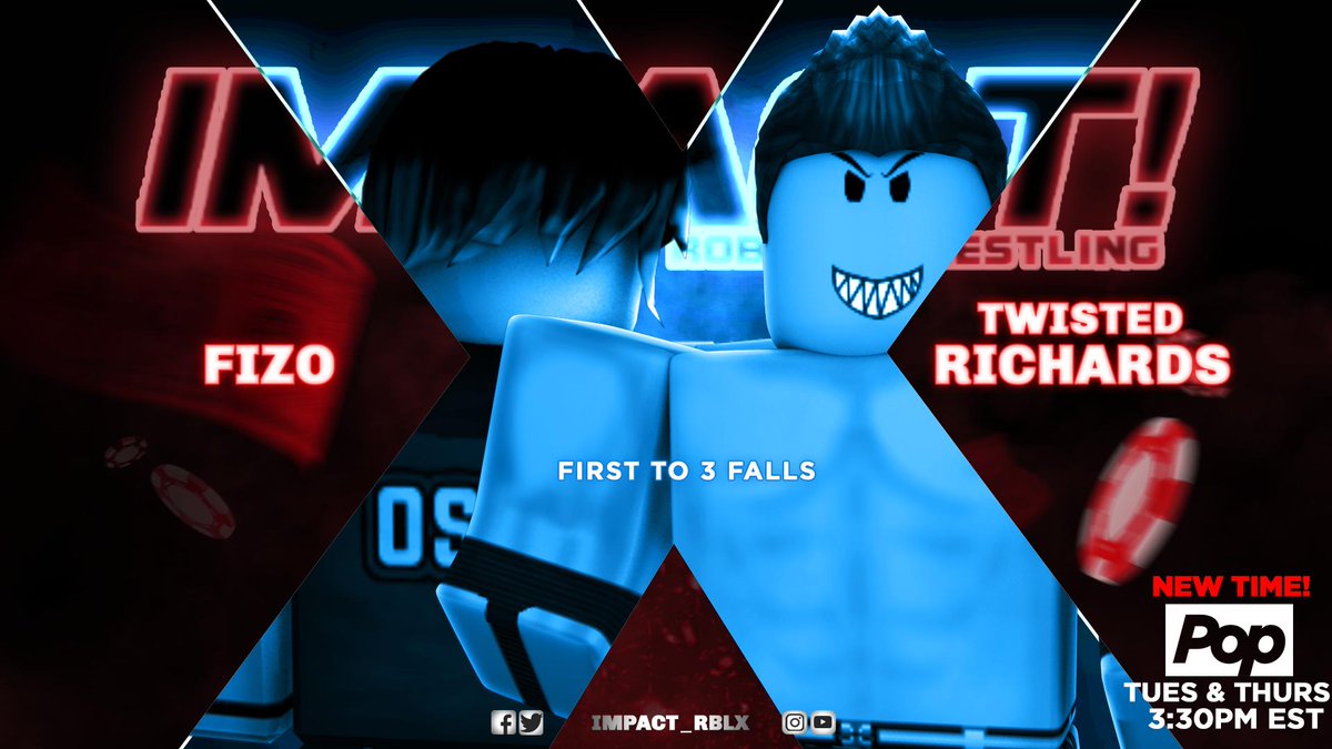 iMPACT_RBLX's tweet photo. With Fizo, Austin, Zoro, and Twisted getting ready for their fatal4way match for the iMPACT World Champ. at Destination X, Fizo looks to get an advantage over the World Champion this coming Tuesday!

Can Fizo get the upset victory on Twisted? Or will Twisted REMAIN undefeated? https://t.co/Ss3tSDo1eg