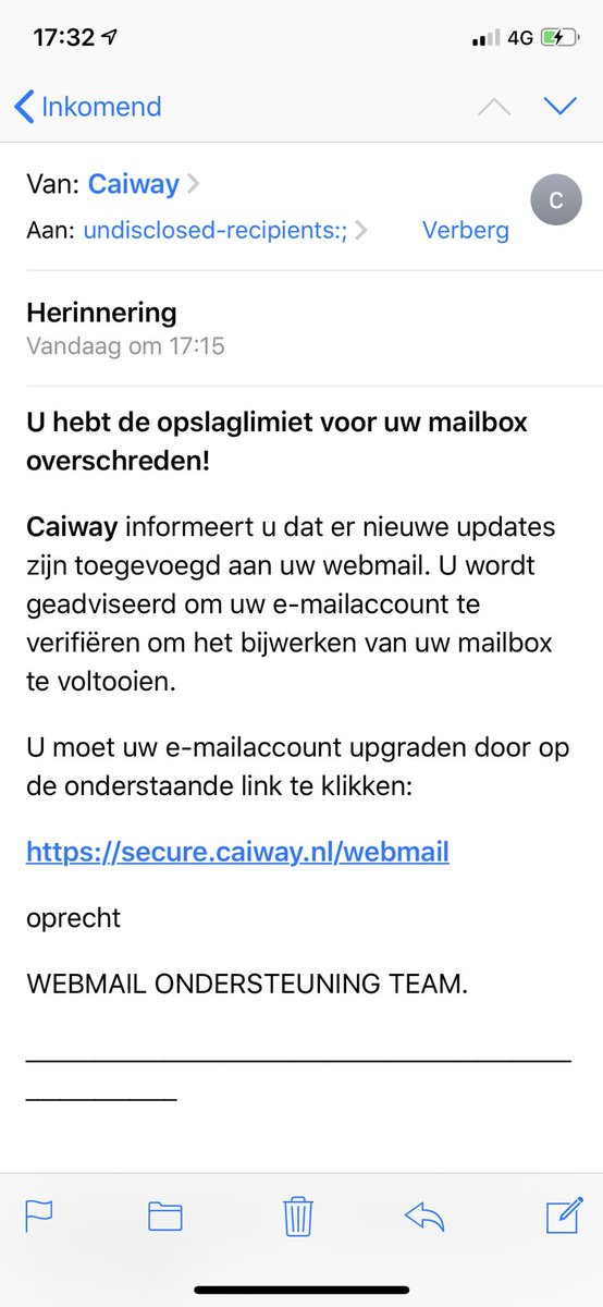 Naommpje's tweet photo. @Caiway is dit een echte mail? #dubbelchecken https://t.co/doQmUngwCi