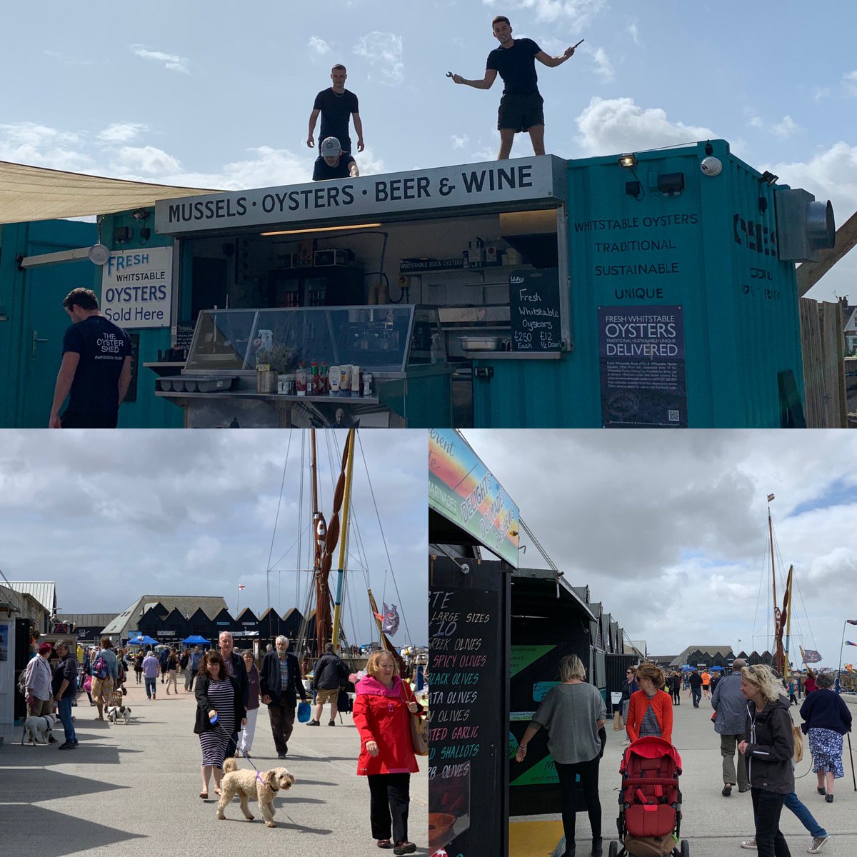 TheCandyGallery's tweet photo. From sunshine to cloud then back to sunshine.... itโs a bit windy but it certainly did not stop people coming out. #whitstable #harbour #huts #windwhatwind https://t.co/aPJwsMS8kX