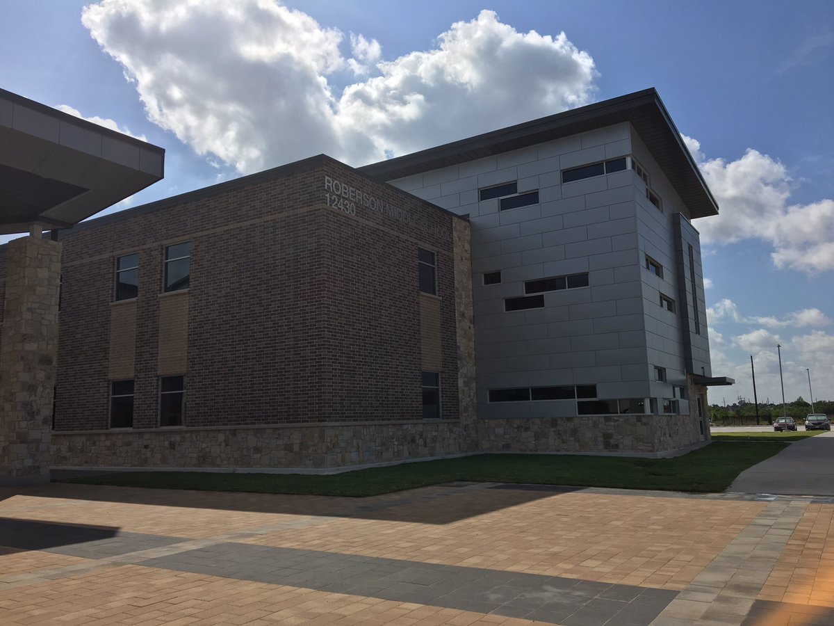 SpringISD's tweet photo. We’re excited to cut the ribbon for our new Roberson Middle School as we get set for the first day of school on Wednesday! @RobersonSpring #SpringtoSchool #BuildingSpring #BelieveInSpring https://t.co/ik22INwrIQ