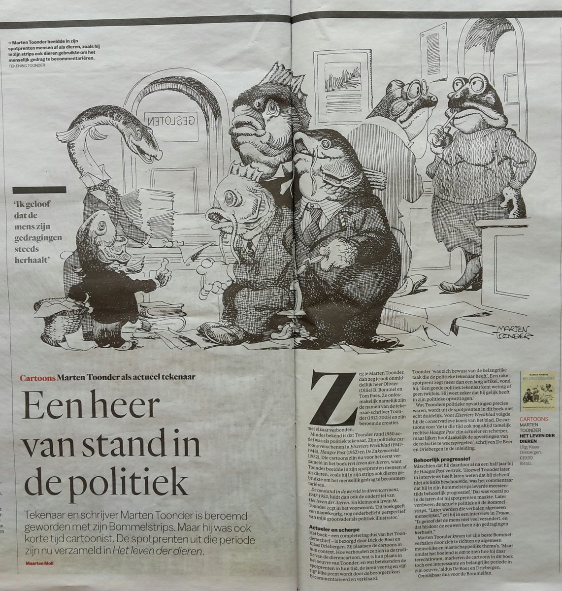 KlaasDrie's tweet photo. Vandaag in Het @parool een recensie van mijn boek ‘Het leven der dieren’, met Toonders politieke dierencartoons van rond 1950.

Maarten Moll concludeert het artikel met: “Onmisbaar dus voor de Bommelfan.”

Kortom: koop het boek in de boekhandel of via https://t.co/NFRLduE2Us https://t.co/kxeEFcanfq