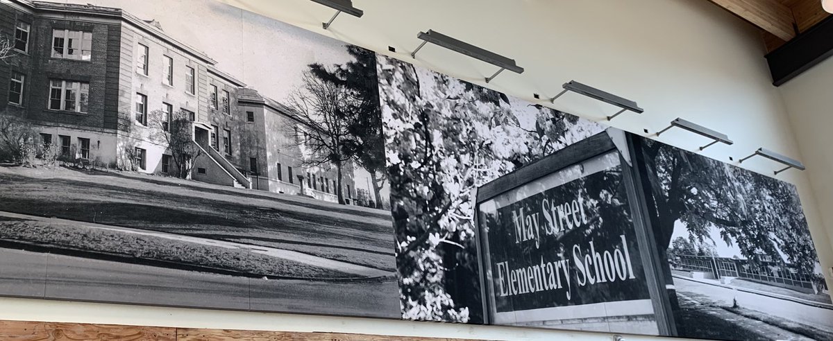 VPMayStreet's tweet photo. More things happening as we get ready to welcome staff to our new building.  A beautiful gym and lovely photos blending the old with the new. I can’t wait for the students to see it! https://t.co/oskYNLCTXm
