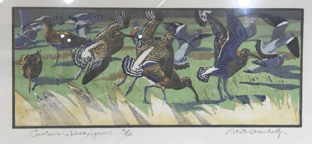 ryeartists's tweet photo. More birds from Robert Greenhalf. Sandwich Terns in oil and Curlews and WoodPigeons - a woodcut. Hanging in our upper gallery. We are open everyday 10.30-5.30 until August 25th #ryeartists #ryesocietyofartists #robertgreenhalf #birds #terns #pigeons #curlews #oilpainting #woodcut https://t.co/cwiCNE5LJ8
