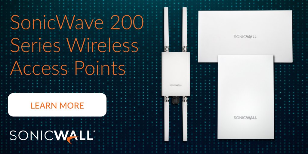 SonicWall's tweet photo. Gain better uptime, stronger security, easy deployment and cloud management. Transform your business by upgrading your Wi-Fi experience with the SonicWave 200 Series, now at a promotional price. Find out more and speak to an expert: https://t.co/b5xzBkySPa #WiFi #SonicWall https://t.co/np61yYqbML