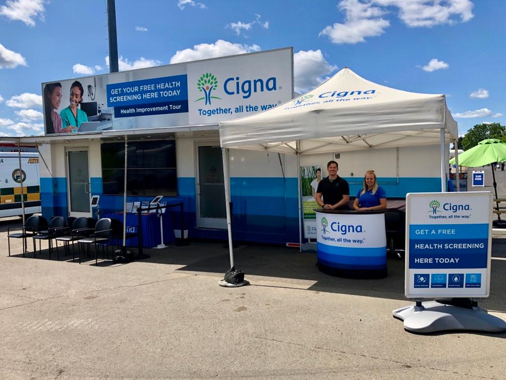 Cigna's tweet photo. Our #GoKnowTakeControlTour is here at Dillion Stadium today as part of #CignaBodyandMind Day. Come get your free biometric screening and learn your four health numbers. #CignaCT https://t.co/LcXlaBMcXw