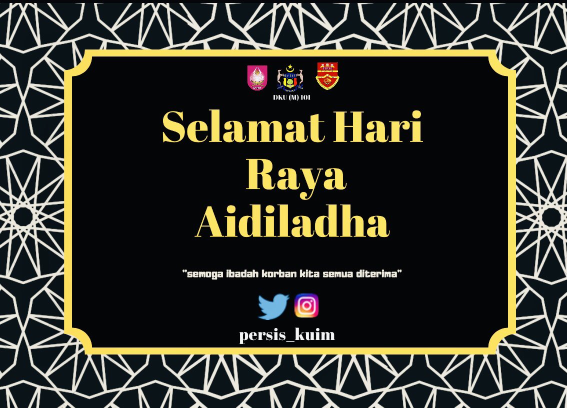 persisunimel's tweet photo. kami daripada barisan kepimpinan PERSIS ingin mengucapkan Selamat Hari Raya Aidiladha buat semua mahasiswa/i Kolej Universiti Islam Melaka ✨✨✨ semoga ibadah korban kita semua diterima olehNya ❤️ Selamat bercuti semua !!! #persis19/20
#fssstyle
#selamatharirayaaidiladha https://t.co/xjA9lRnuP5