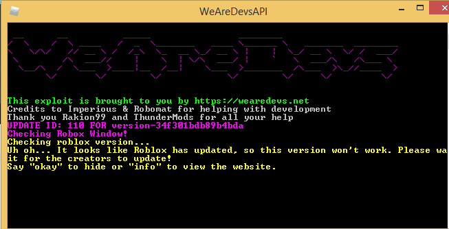 Wearedevs On Twitter That Version Is Outdated Make Sure An Anti Virus Isn T Blocking The Auto Updater Otherwise Reinstall Jjsploit As It Comes With The Latest Version Right Now Https T Co Wbpxhlaj2a - wearedevs roblox exploits hacks cheats wearedevs