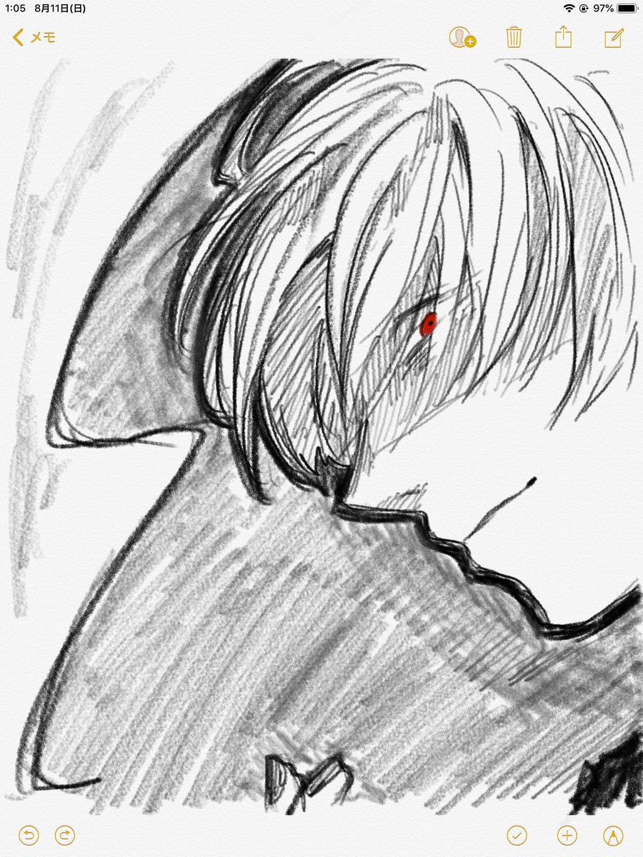 1枚目描く なんかもの足りねぇな 血でも描いとくか
2枚目になる うーんもっとびしょびしょが好き
3枚目になる やりすぎた、、、
加減がわからないんです、、 メモ機能で描くのめちゃめちゃに楽しいし秒でかけるからやってみて(秒は嘘)いい息抜きになるよ