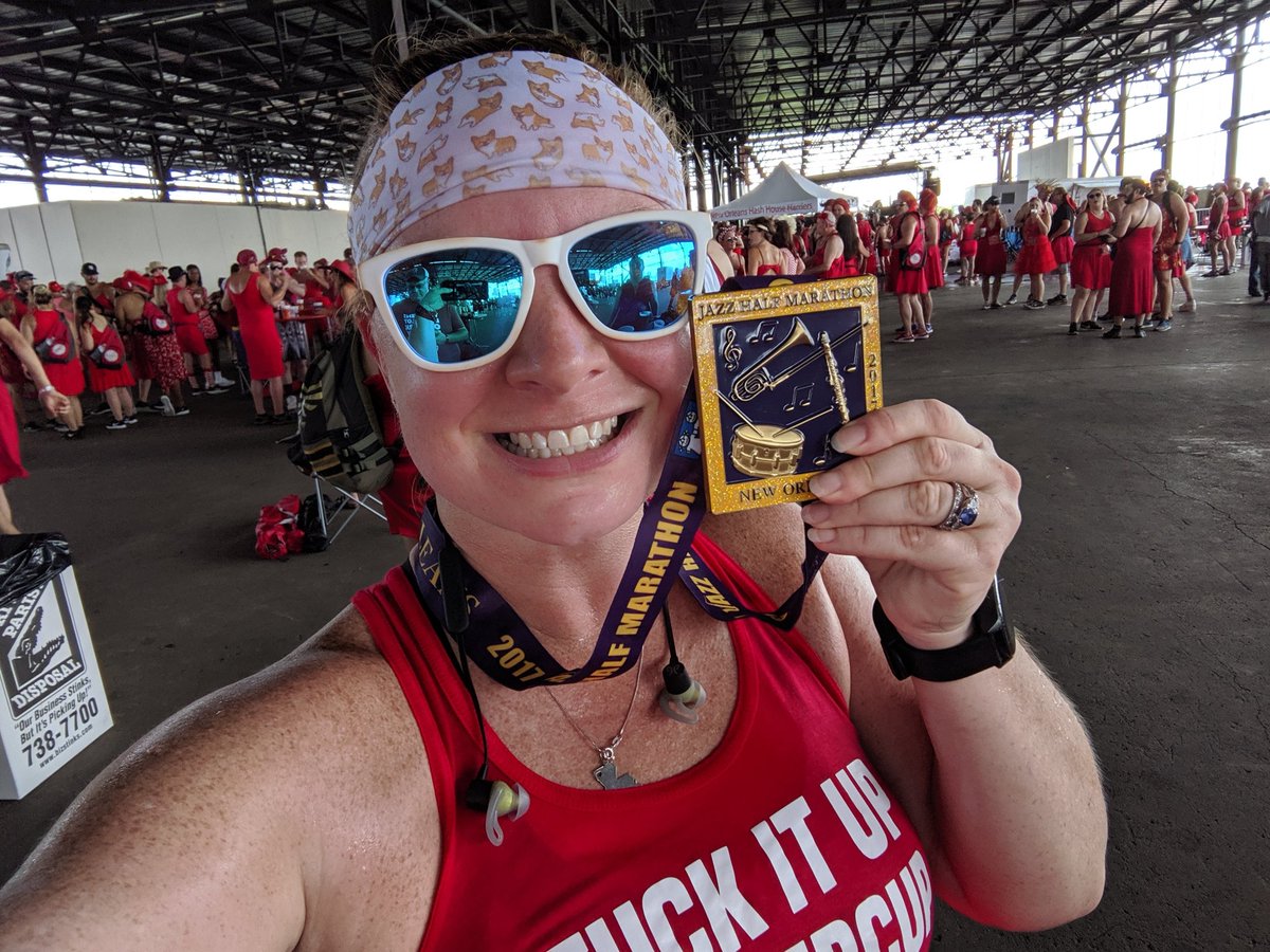 WrittenNRed's tweet photo. Didn't think I would get a #JazzHalf medal until October! #RedDressRun https://t.co/cOHyPLuYDU