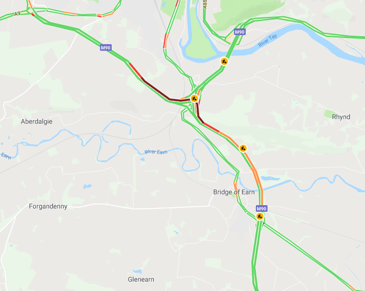 trafficscotland's tweet photo. 🚧 ROADWORKS 🚧            17:18 ⌚

Bridge of Earn

#M90 N/B #J9 Muirmont to #J10 Craigend

Traffic very busy as a result

#AllowTime

#BeSafe https://t.co/fSSQ0EQHIh